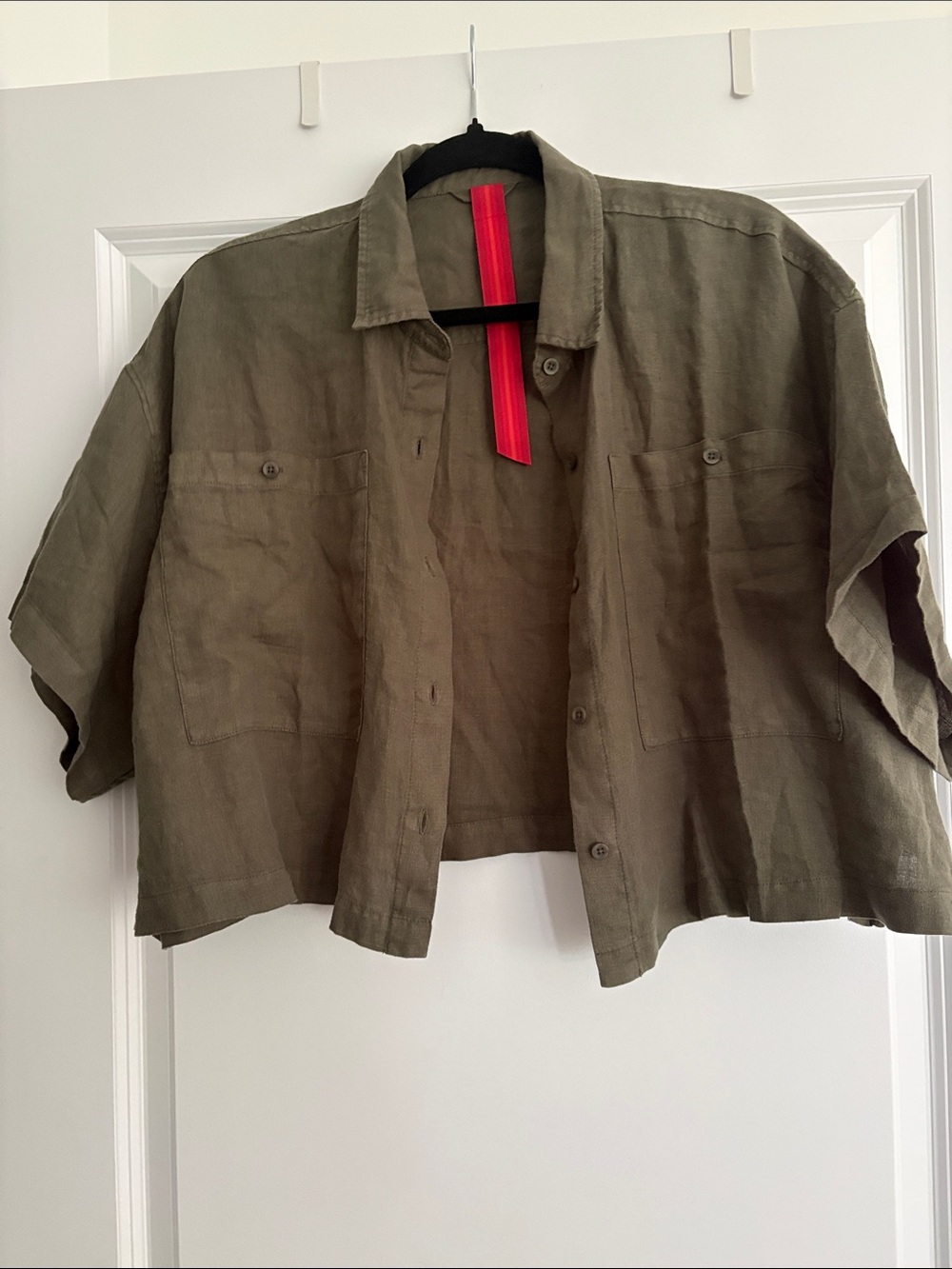 Left On Friday Olive Cropped Linen Shirt